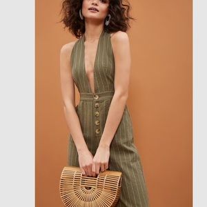 Forever21 Pinstriped Plunging Linen-Blend Jumpsuit